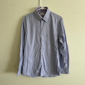 Duchamp London Mens Tailored Fit Purple Micro Check Button Down Shirt 16L 41